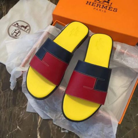 Hermes Leather Men Slippers