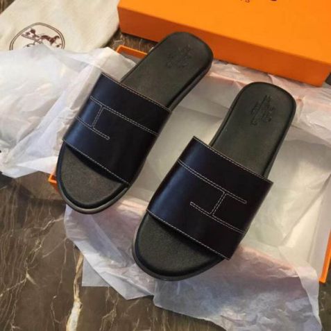 Hermes Leather Men Slippers