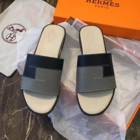 Hermes Leather Men Slippers