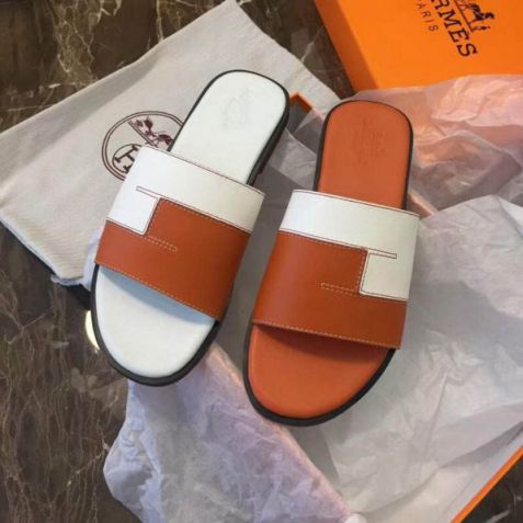 Hermes Leather Men Slippers