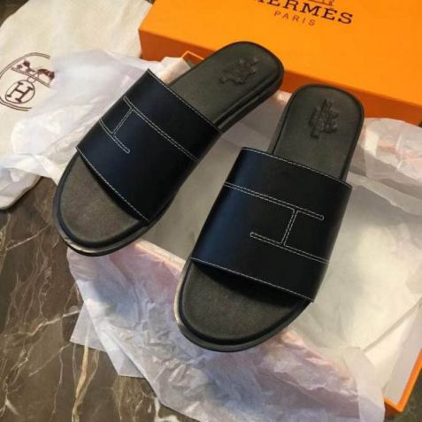 Hermes Leather Men Slippers