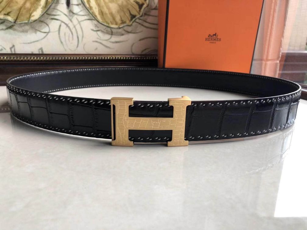 Hermes Leather Crocodile Men Belts