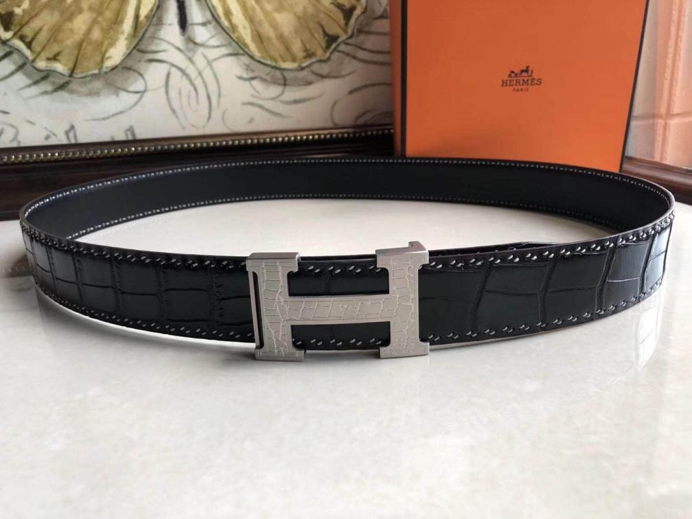 Hermes Leather Crocodile Men Belts