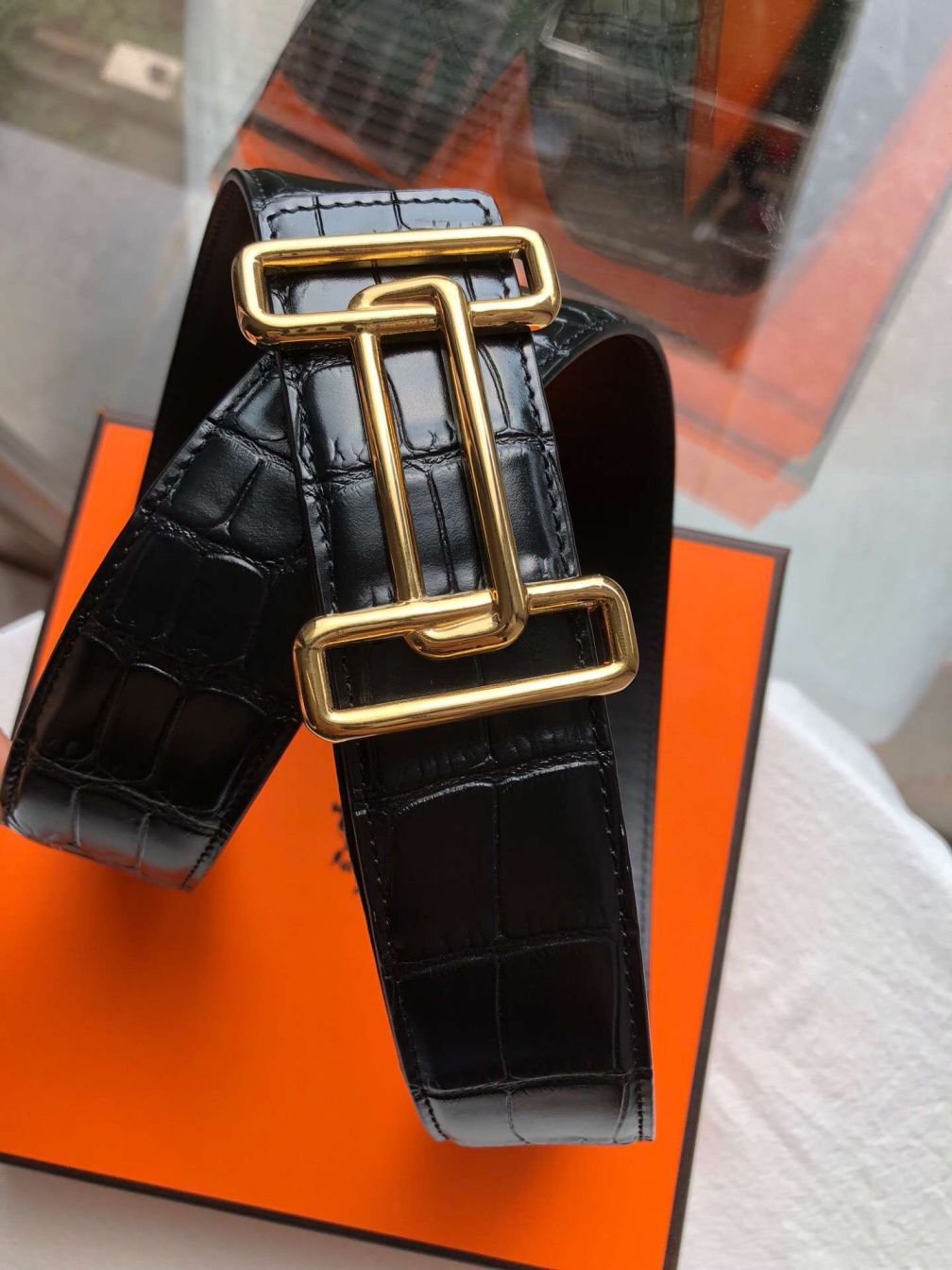 Hermes permabrass Leather Crocodile 38mm Men Belts