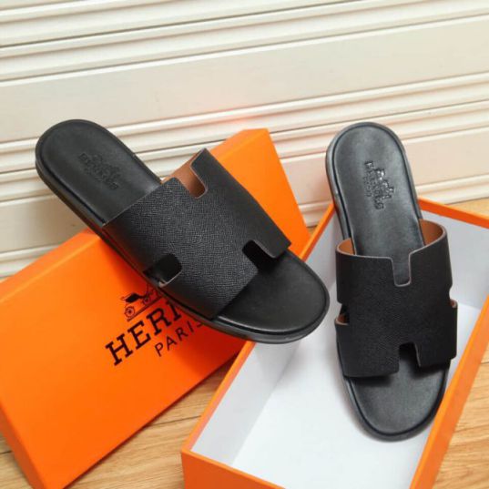 Hermes 2018 Leather Men Slippers