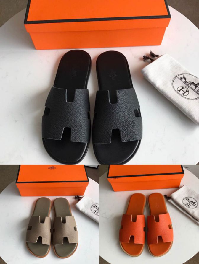 Hermes 2018 Leather Men Slippers