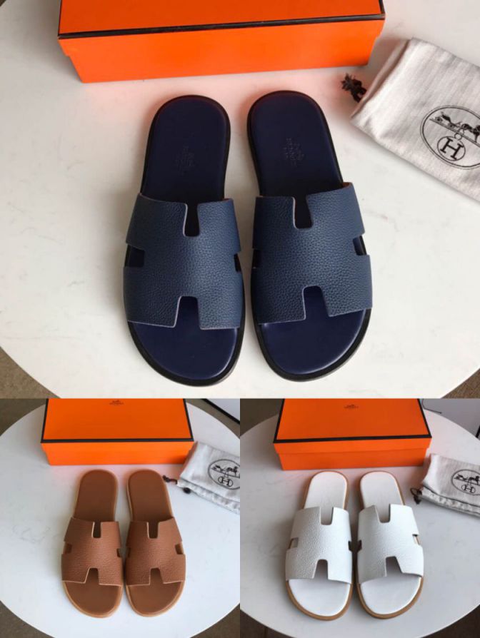 Hermes 2018 Leather Men Slippers