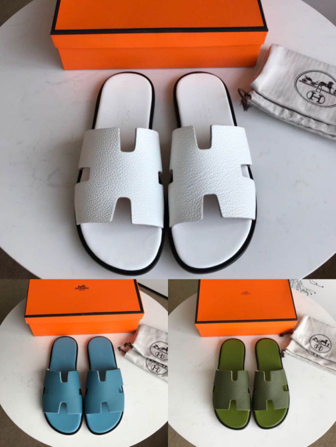 Hermes 2018 Leather Men Slippers