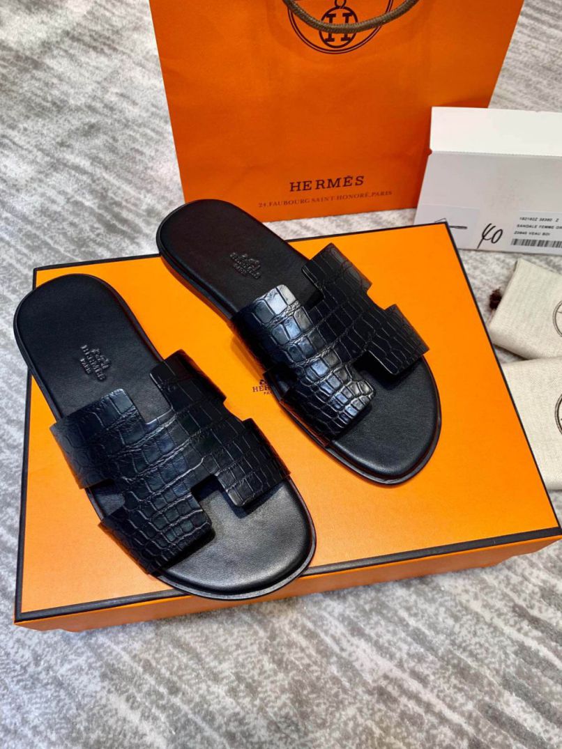 Hermes Crocodile H Men Slippers