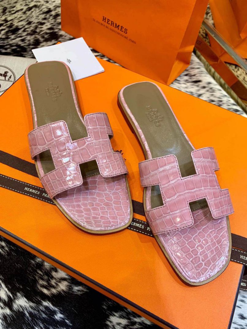 Hermes Crocodile H Slide Women Shoes