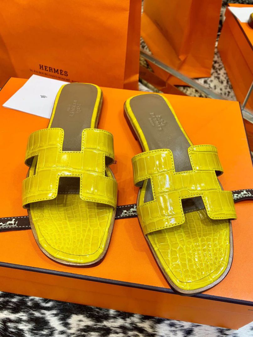 Hermes Crocodile H Slide Women Shoes