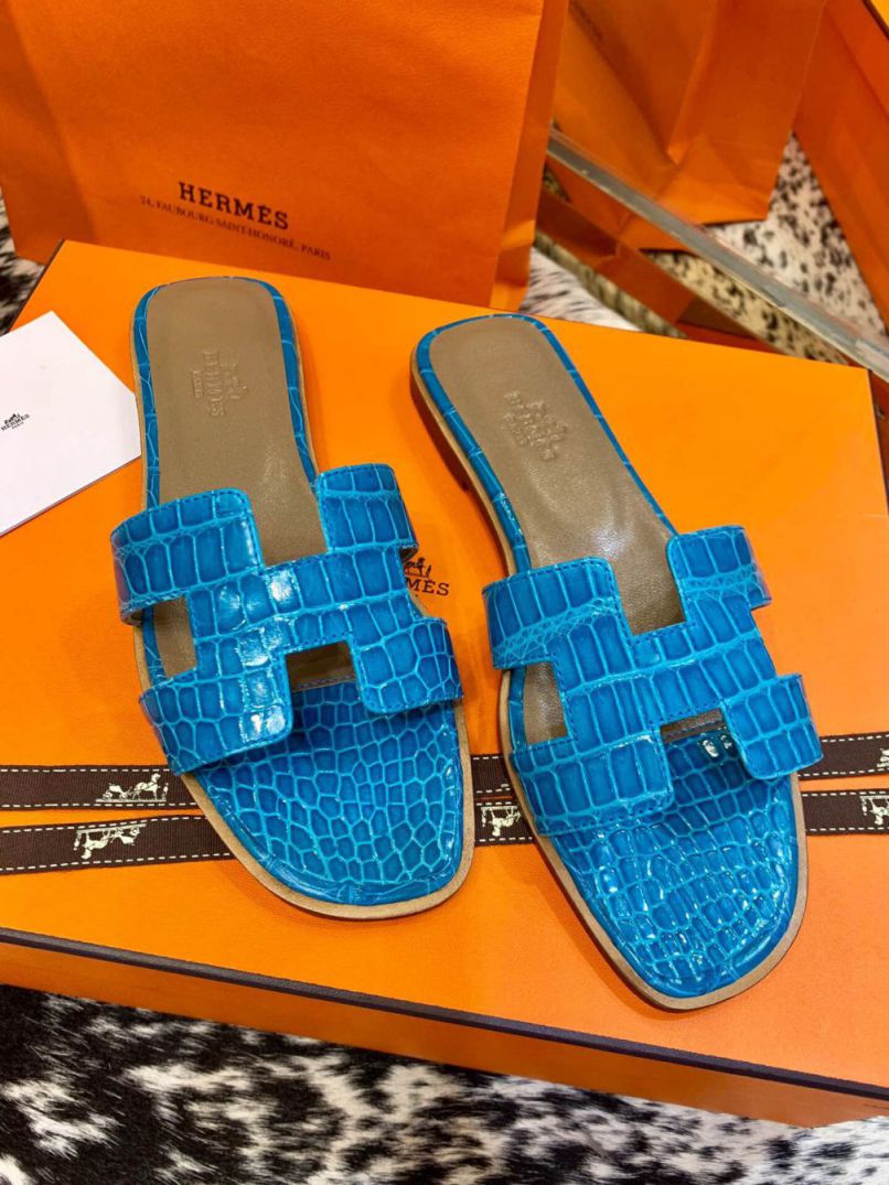 Hermes Crocodile H Slide Women Shoes