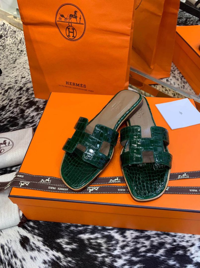 Hermes Crocodile H Slide Women Shoes