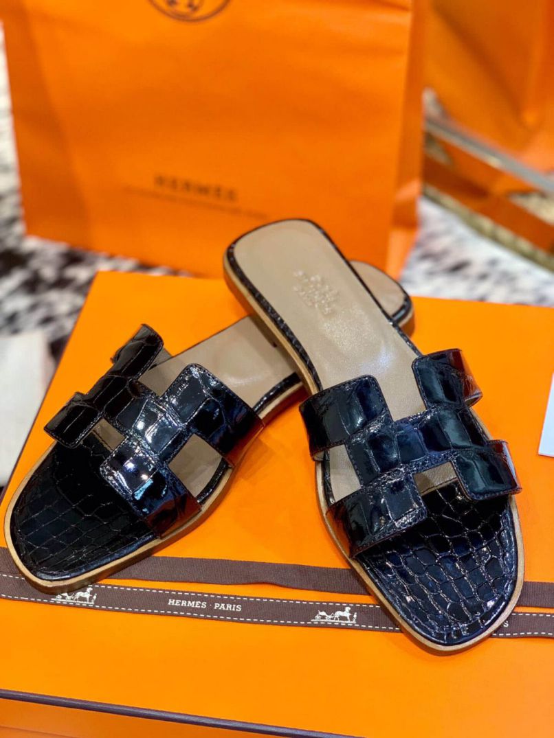 Hermes Crocodile H Slide Women Shoes