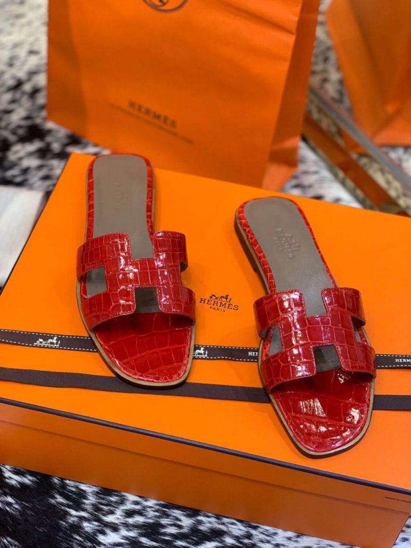 Hermes Crocodile H Slide Women Shoes