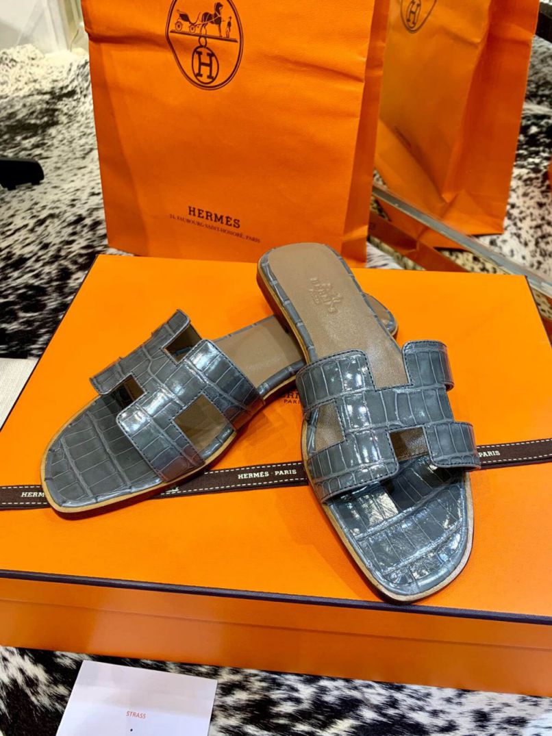 Hermes Crocodile H Slide Women Shoes