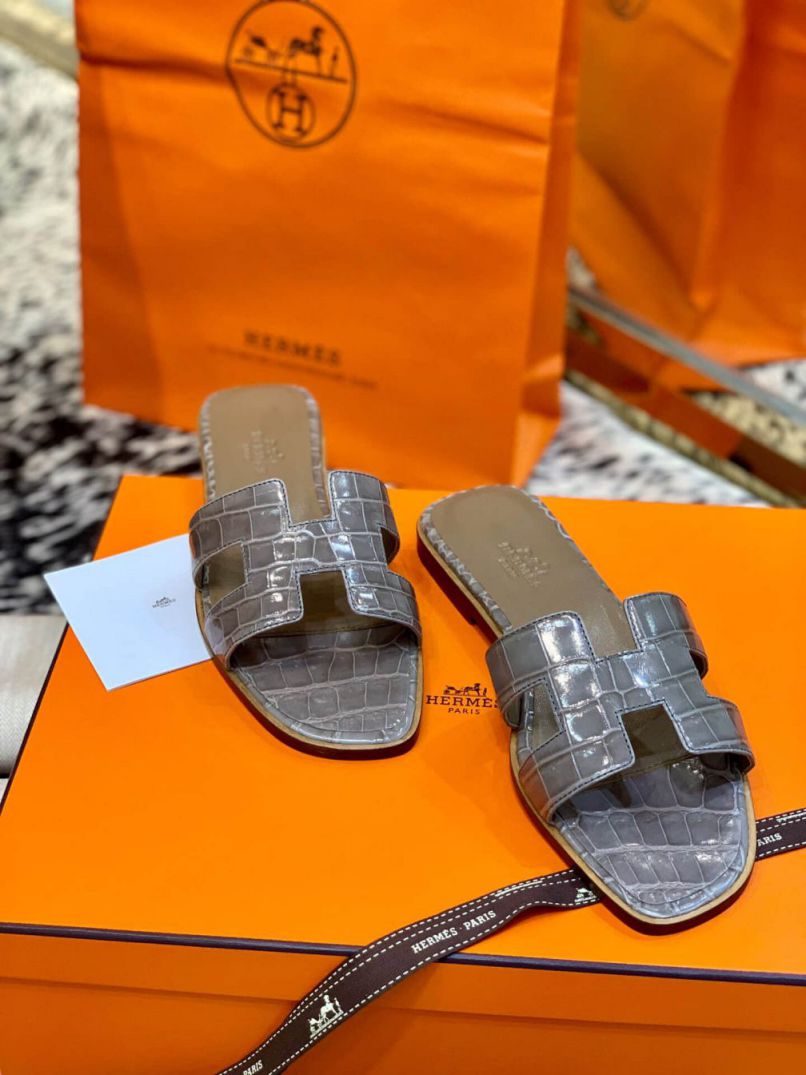 Hermes Crocodile H Slide Women Shoes