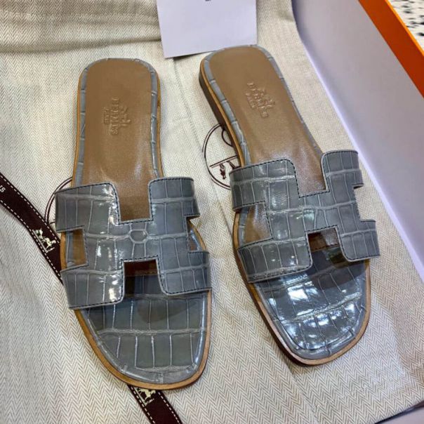 Hermes Crocodile H Slide Women Shoes