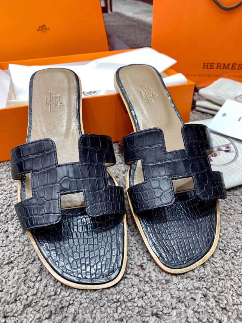 Hermes Crocodile H Slide Women Shoes