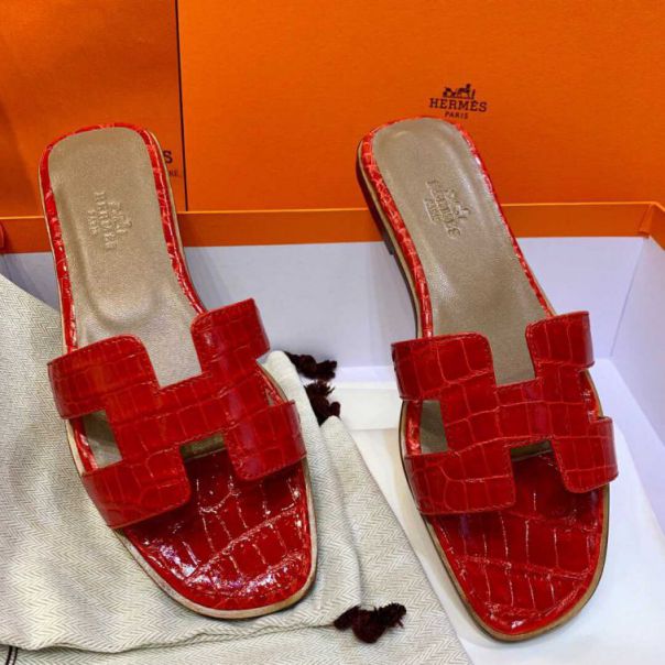 Hermes Crocodile H Slide Women Shoes