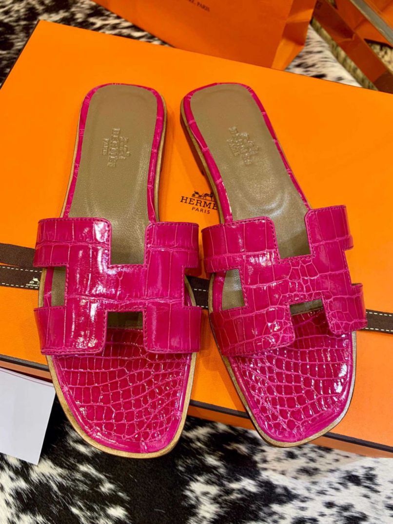 Hermes Crocodile H Slide Women Shoes