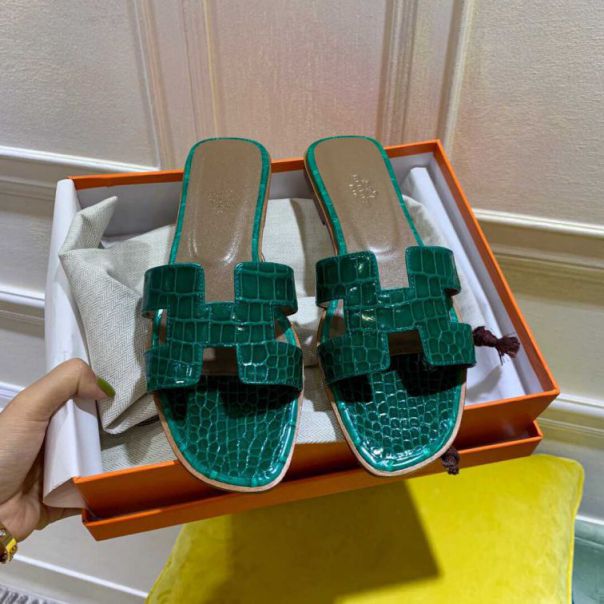 Hermes Crocodile H Slide Women Shoes