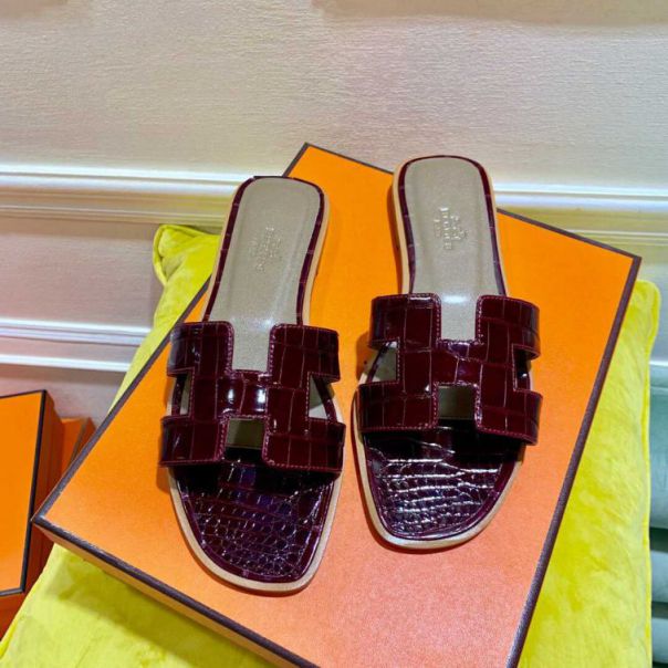 Hermes Crocodile H Slide Women Shoes