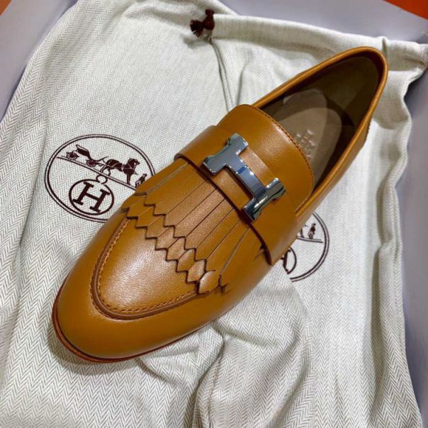 Hermes Leather Lofers tassel Flat Women Shoes