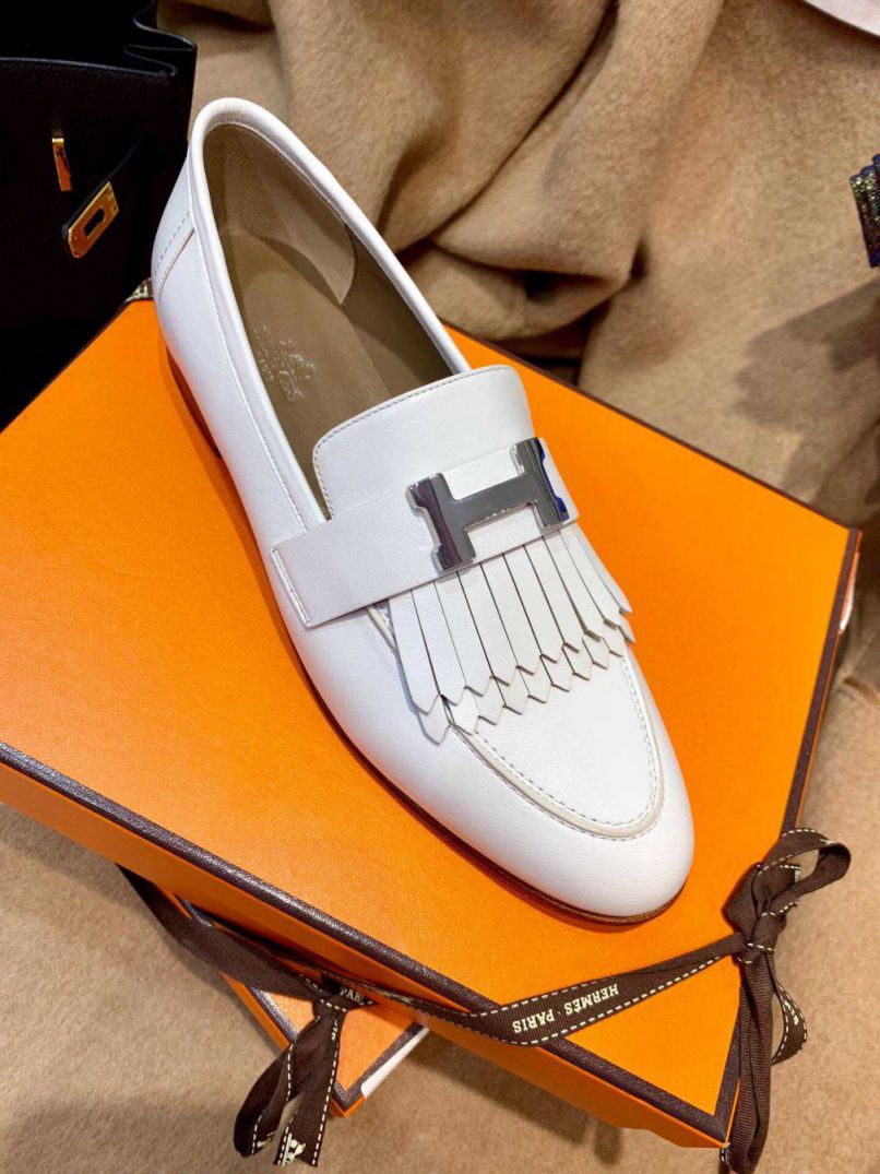 Hermes Leather Lofers tassel Flat Women Shoes