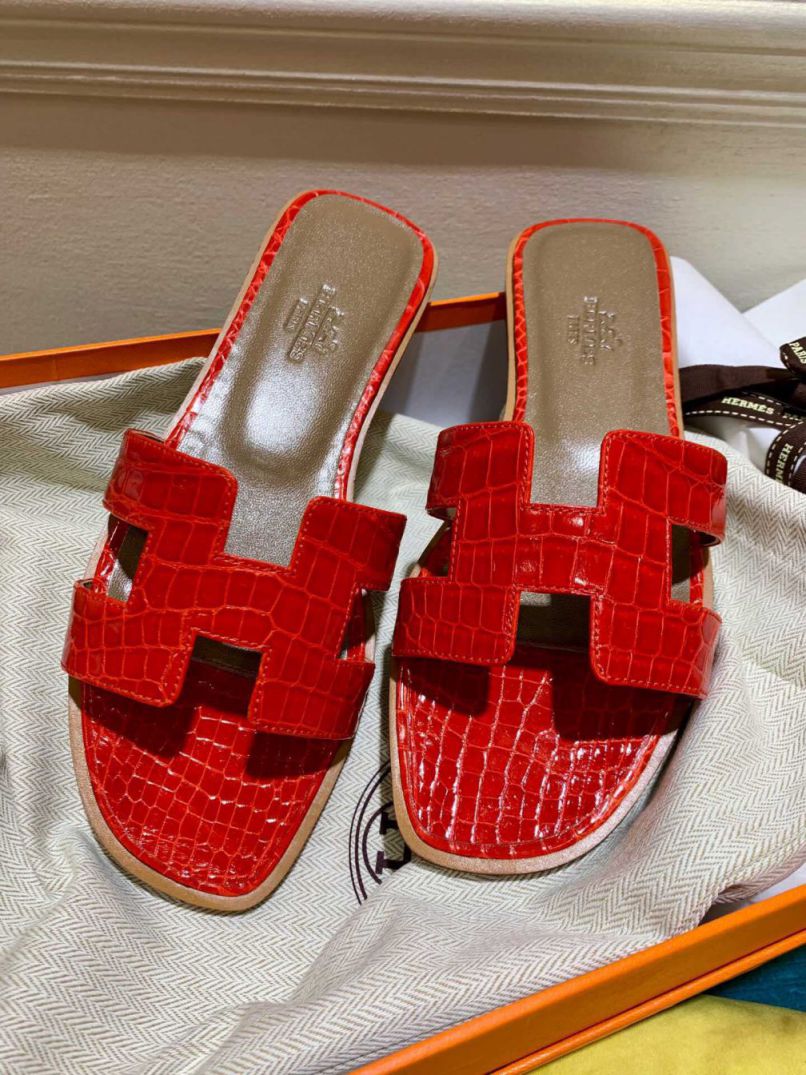 Hermes Crocodile H Slide Women Shoes