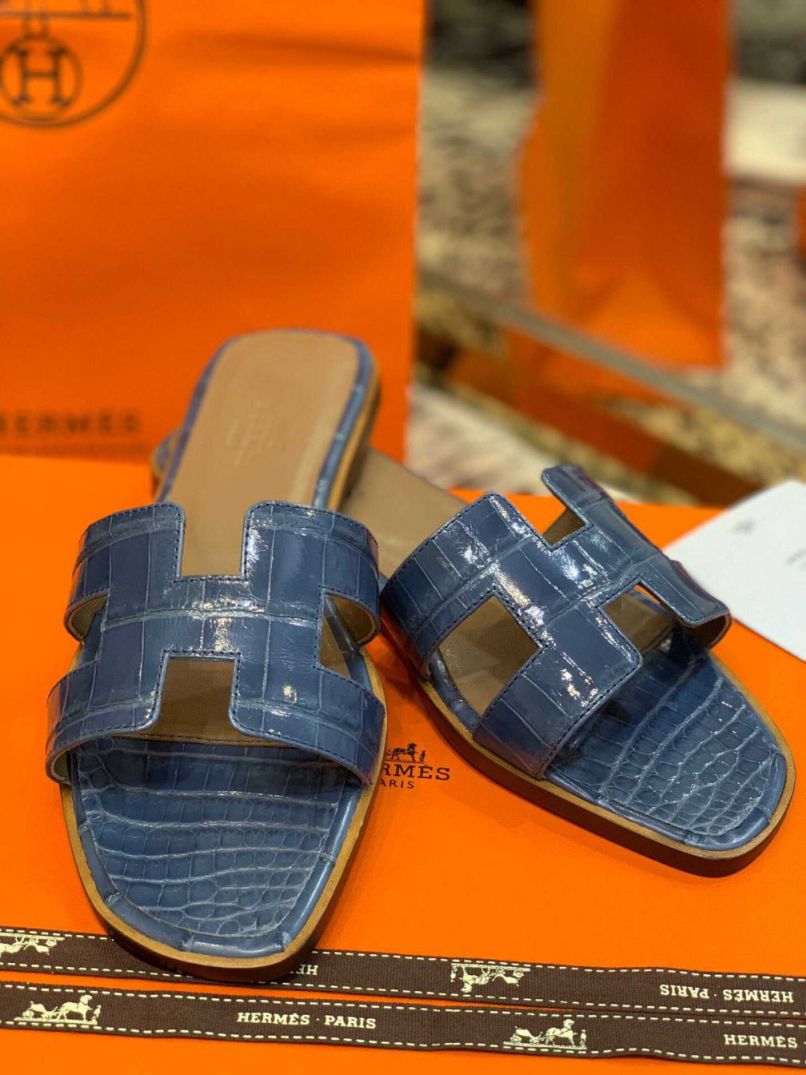 Hermes Crocodile H Slide Women Shoes