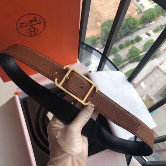 Hermes Leather 32mm Society Reversible Men Belts