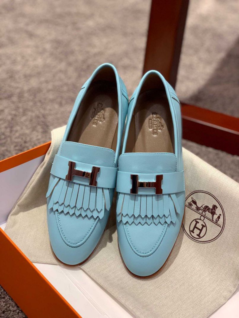 Hermes Leather Lofers tassel Flat Women Shoes