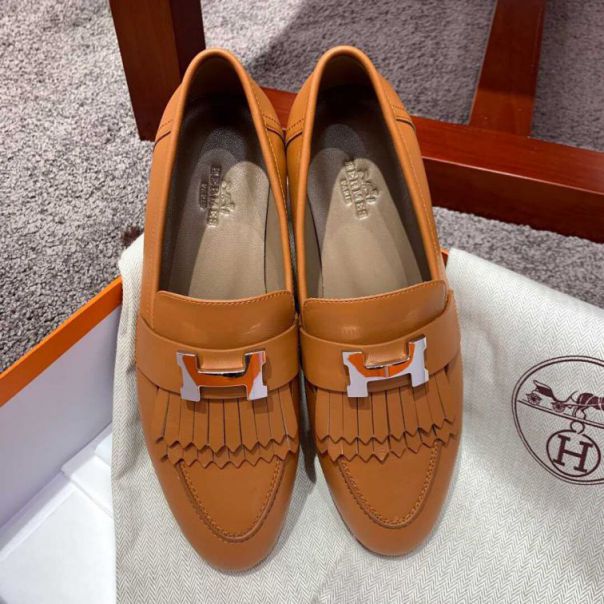 Hermes Leather Lofers tassel Flat Women Shoes