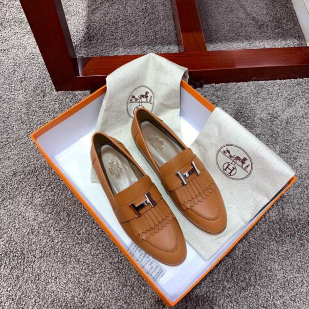 Hermes Leather Lofers tassel Flat Women Shoes