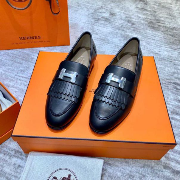 Hermes Leather Lofers tassel Flat Women Shoes