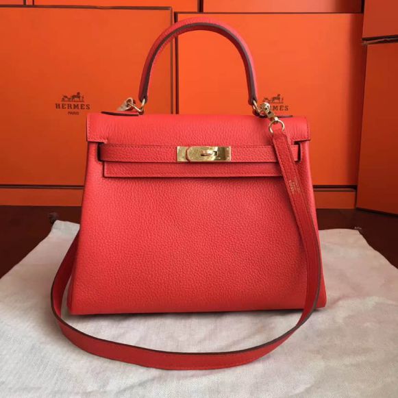 Hermes Orange Leather Kelly 28CM Women Tote Bags