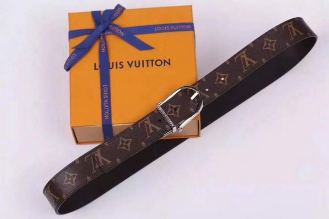 LV 3.5cm Damier Canvas Leather Silver LOGO Men Belts