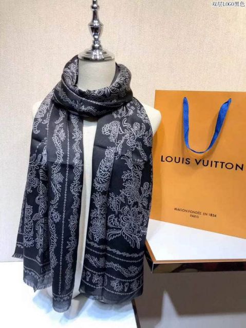 2018 LV Double Logo Double Silk Black Women Scarves