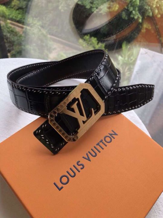 LV Leather Crocodile 18 3.8cm Men Belts