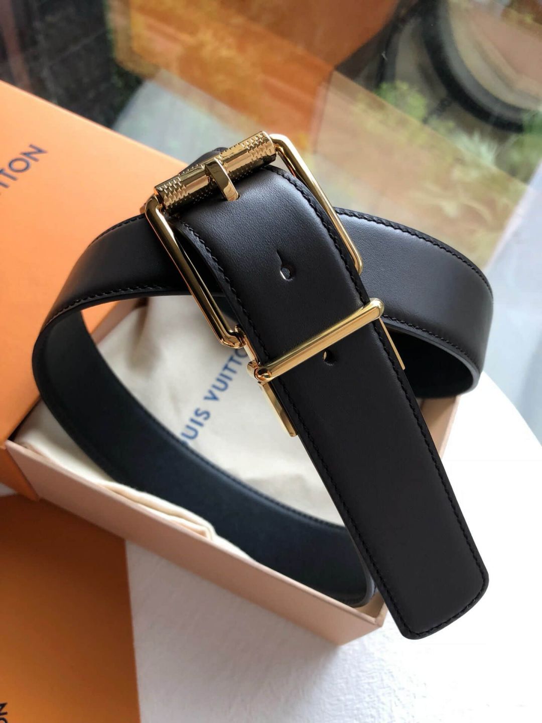 LV Leather Metal Buckle 3.5cm Men Belts