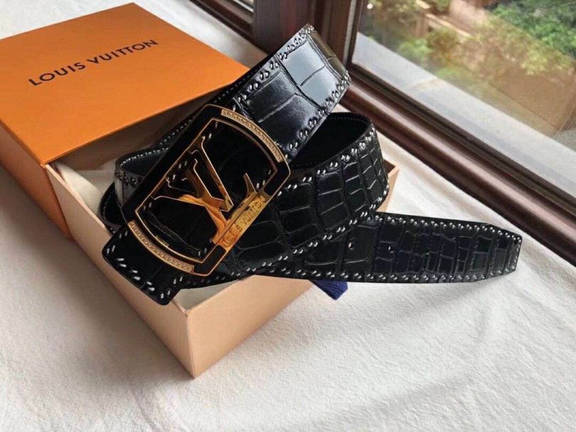 LV Leather Crocodile 3.8cm Men Belts