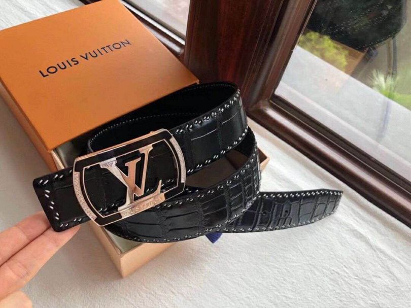 LV Leather Crocodile 3.8cm Men Belts