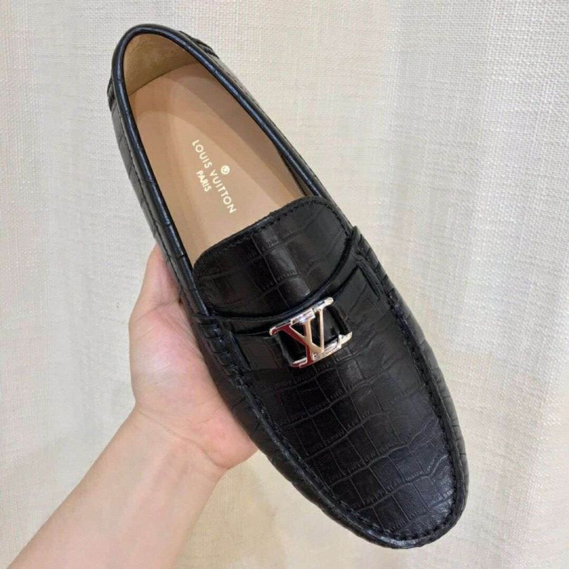 LV Black Crocodile Loafers Driver Shoes Women Sandals