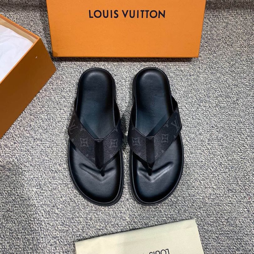 LV Leather Monogram Men Slippers