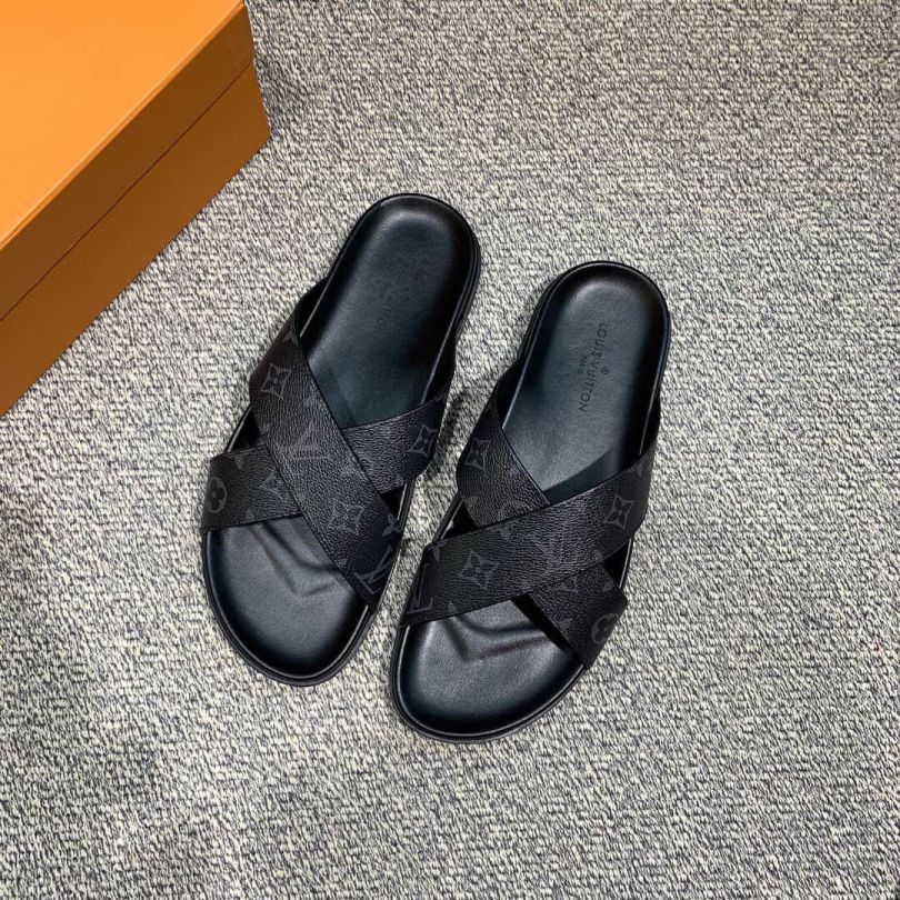 LV Leather Monogram Men Slippers