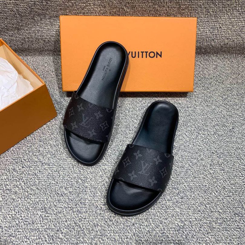 LV Leather Monogram Men Slippers