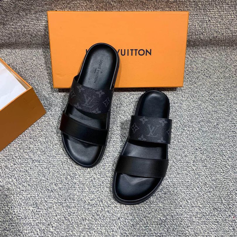 LV Leather Monogram Men Slippers