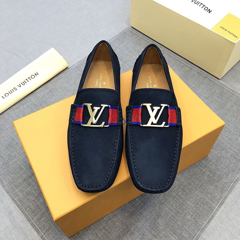 2019 LV Leather Apricot Men Loafers