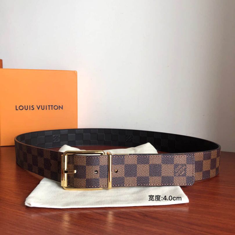 LV Damier Print 40mm Reversible Classic Metal Buckle Reversible Men Belts